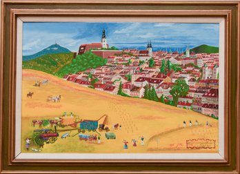 Original Signed Oil Painting 'Harvest In Nitra' By Stanley Bekey