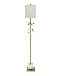 A Kate Spade  Visual Comfort  Ellery Cream Grosgrain Bow Floor Lamp In Soft Brass