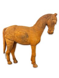 Large Vintage Carved Stripped Wood Horse Sculpture