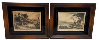 Pair Of 19thc Hudson River School Hand Colored Engravings