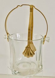 Goldtone Accented Glass Ice Bucket With Tongs - 5-1/8' X 4-3/4'- No Issues