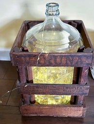 Vintage Varuna Spring Water Co. Wood Advertising Crate & Glass Water Bottle String Of Lights Within