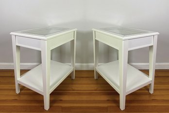 Pair - White With Glass Top Side Tables - IKEA