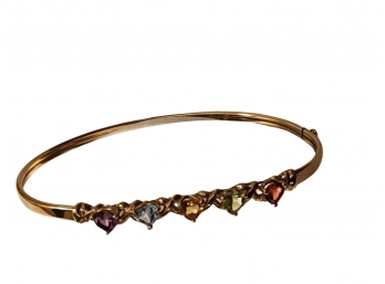 14K Gold Bangle Bracelet With Colored Gemstones