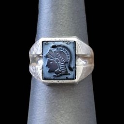 Vintage Designer GAINSBORO Sterling Silver Carved Roman Warrior Ring, Size 8