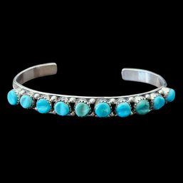 Vintage Native American Sterling Silver Turquoise Cuff Bracelet