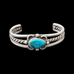 Vintage Native American Sterling Silver Turquoise Twisted Cuff Bracelet