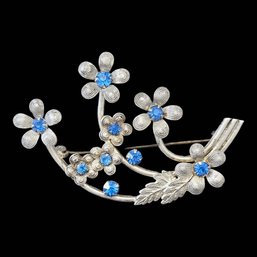 Vintage Sterling Silver Blue Stone Floral Brooch