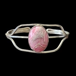 Vintage Sterling Silver Pink Agate Bracelet