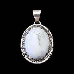 Vintage Designer Sterling Silver White Buffalo Cabochon Pendant