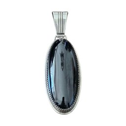 Vintage Designer Native American Sterling Silver Oval Onyx Pendant