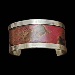 Vintage Sterling Silver Red Patina Cuff Bracelet