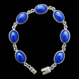 Vintage Mexican Sterling Silver Blue Cabochon Link Bracelet