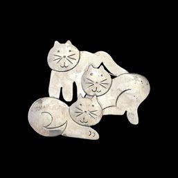 Vintage Taxco Mexico Sterling Silver Cat Brooch