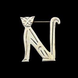 Vintage Mexico Sterling Silver Cat Brooch