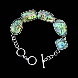 Vintage Sterling Silver Abalone Link Bracelet