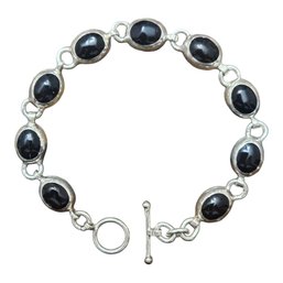 Vintage Mexican Sterling Silver Onyx Link Bracelet