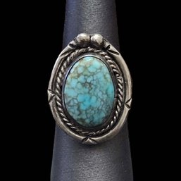 Gorgeous Vintage Native American Sterling Silver Turquoise Ring, Size 8