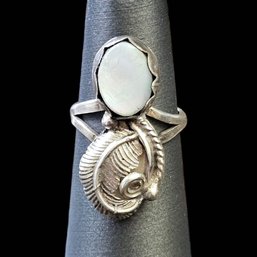 Vintage Native American Sterling Silver Mother Of Pearl Ring, Size 5