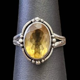 Vintage Sterling Silver Faceted Citrine Ring, Size 9