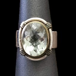 Vintage Sterling Silver Faceted Clear Stone Ring, Size 6.5