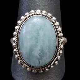 Vintage Sterling Silver Blue Agate Stone Cabochon Ring, Size 11