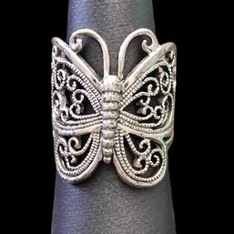 Vintage Sterling Silver Filigree Butterfly Wrap Ring, Size 5.5