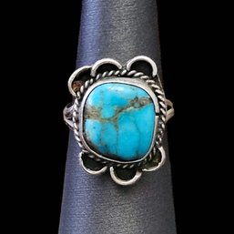 Vintage Native American Sterling Silver Turquoise Ring, Size 7