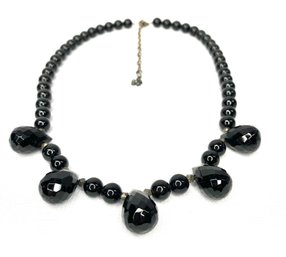 Designer JRI 925 Mexican Sterling Silver & Black Faceted Bead Necklace