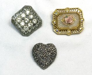 Trio Of Brooches W/ Rhinestone Accents