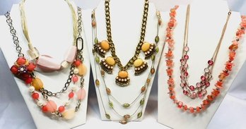 Collection Of 6 Ladies Necklaces - Warm Tones Of Pink/peach