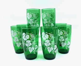 Vintage Set Of 8 Anchor Hocking Emerald Tumblers