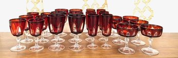 24 Piece Set Of Gothic Ruby Red By Cristal D'Arques - Durand