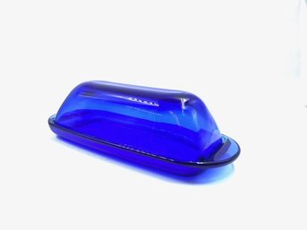 Vintage Cobalt Blue Glass Butter Dish