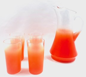 Dark Orange Vintage Blendo Beverage Set By West Virginia Glass