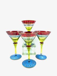 Set Of 4 Hand-blown Hand-painted Martini Glasses