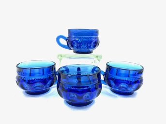 Set Of 4 Color Crown Cobalt Mugs By Colony Glass