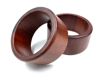 Pair Of Solid Carved Wooden Bangle Bracelets