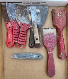 Grouping Of Vintage Putty Knives & Red Devil Scrapers & Oxwalt Box Cutter