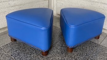 Pairing Of Contemporary Periwinkle Blue Footstools/ottoman W/ Nail Head Trim