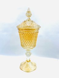 Diamond Point Marigold Carnival Flash Glass Urn W/ Lid By Indiana Glass