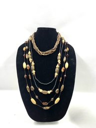 3 Unique Wooden Bead Necklaces In Complimentary Colors
