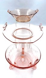 Trio Of Pink Depression Glass Serving Pieces