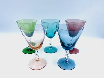 Set Of 5 Multicolor Stemware W/ Twisted Stems