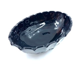 Fantastic Vintage Black Glass Harvest Fruit Bowl By Indiana Glass