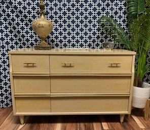 Vintage 6 Drawer Mid Century Atomic Modern Desser In Cerused Oak Veneer