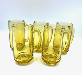 Set Of 5 Vintage Amber Glass Beer Mugs