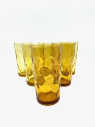 Set Of 6 Vintage MCM Dot Optic Amber Tumblers