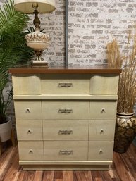 Vintage MCM White Furniture Co.  4 Drawer 2 Tone Laminate Chest Of Drawers