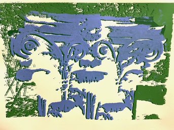 Vintage Silkscreen Original Artwork - Abstract Blue & Green Column Topper (Cornice)